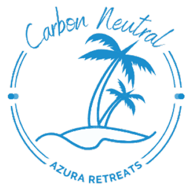 Logo for Carbon Neutral Azura Retreats featuring a palm tree and waves.